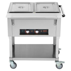 VEVOR 2-Pan Commercial Food Warmer, 2 x 20.6QT Electric Steam Table, 1000W Professional Buffet Catering Food Warmer with 4 Wheels (2 Lockable)