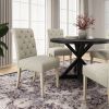 Banff 5-piece Dining Set, Cross-Buck Round Table with 4 Tufted Chairs, TAN