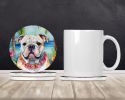 English Bulldog Luau Large Sandstone Coasters Pack of 4 Absorbent Round Coasters Decor Gifts for Men or Women, 4 in, Multicolor