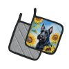 Scottish Terrier in Sunflowers Pair of Pot Holders Kitchen Heat Resistant Pot Holders Sets Oven Hot Pads for Cooking Baking BBQ, 7 1/2 x 7 1/2